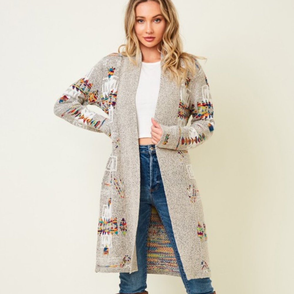 NEW ON BLUE TRIBAL AZTEC BOHO western cardigan sweater Indian wells yellowstone